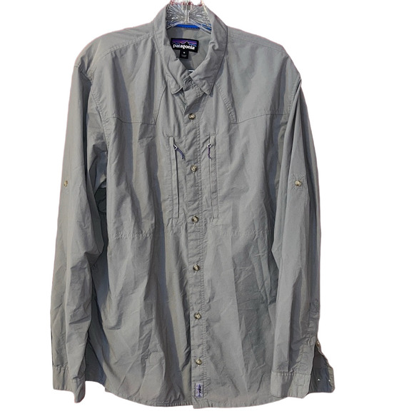 Patagonia Shirt Mens Gray Roll Tab Sleeve Button Up Lightweight Outdoor M - Picture 1 of 7